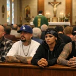 Artist's rendering - criminals hiding in church during mass- photoshop