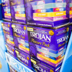 Condom display at local pharmacy.