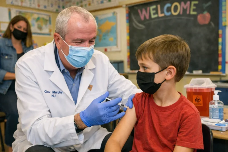 Artist's rendering representing the state's authority over vaccinations.