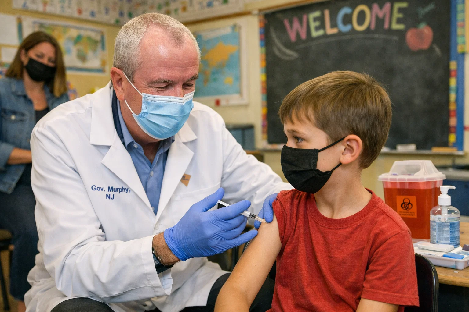 Artist's rendering representing the state's authority over vaccinations.