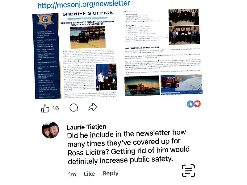 Monmouth County Sheriff Faces Civil Rights Lawsuit for Allegedly Banning Woman from Facebook Page