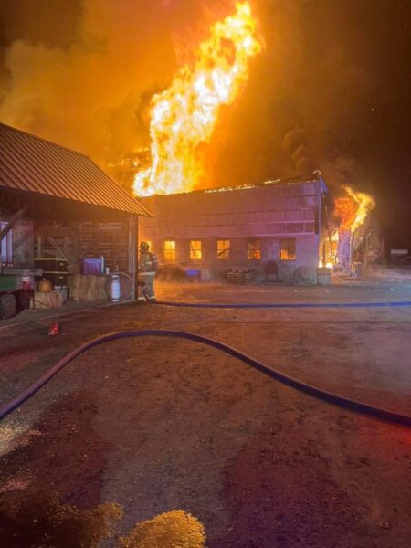 Overnight blaze destroys barn in Southampton as firefighters battle flames for hours