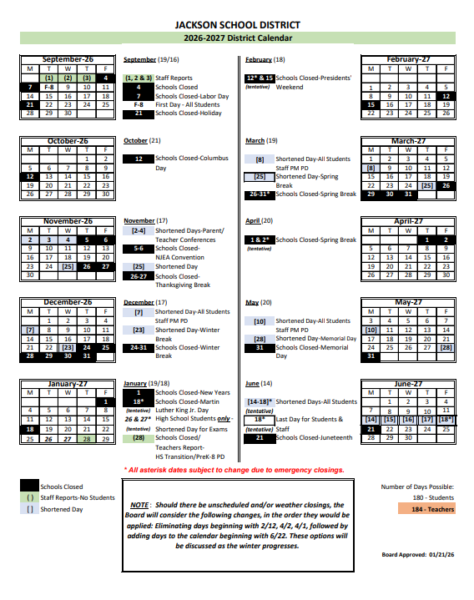 Jackson school district releases 2026–2027 school calendar - photo licensed by shore news network.