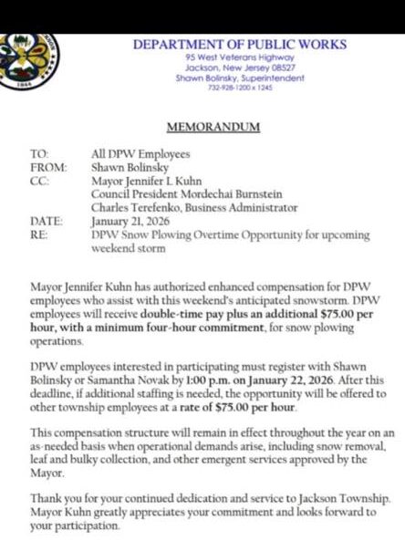 Jackson mayor authorized $135 per hour pay for township employees during snow cleanup