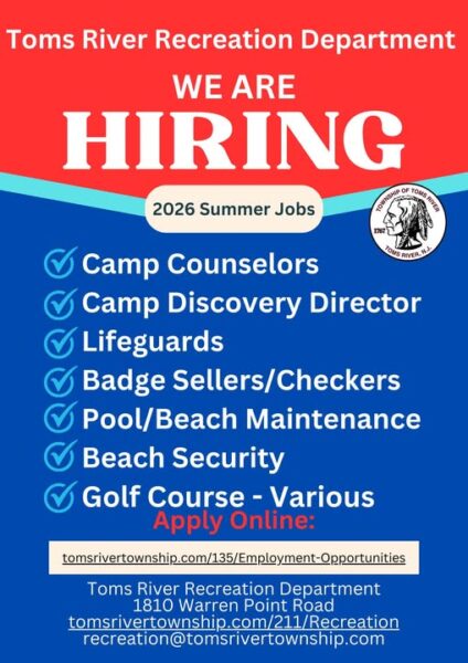 Toms River kicks off hiring for 2026 summer recreation jobs despite winter chill Toms River kicks off hiring for 2026 summer recreation jobs despite winter chill