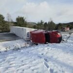Overturned tractor-trailer shuts down section of i-87 near westport - photo licensed by shore news network.