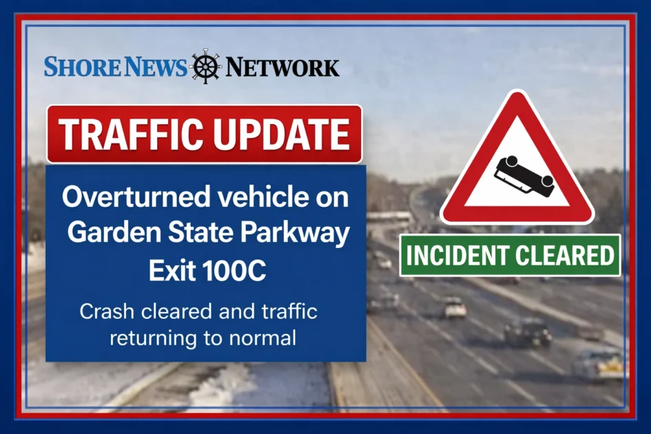 Overturned vehicle on garden state parkway causes 3-mile delay in tinton falls - photo licensed by shore news network.