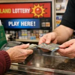 Elderly woman buying lottery tickets - photoshop