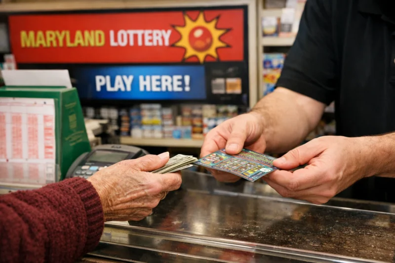 Elderly woman buying lottery tickets - photoshop