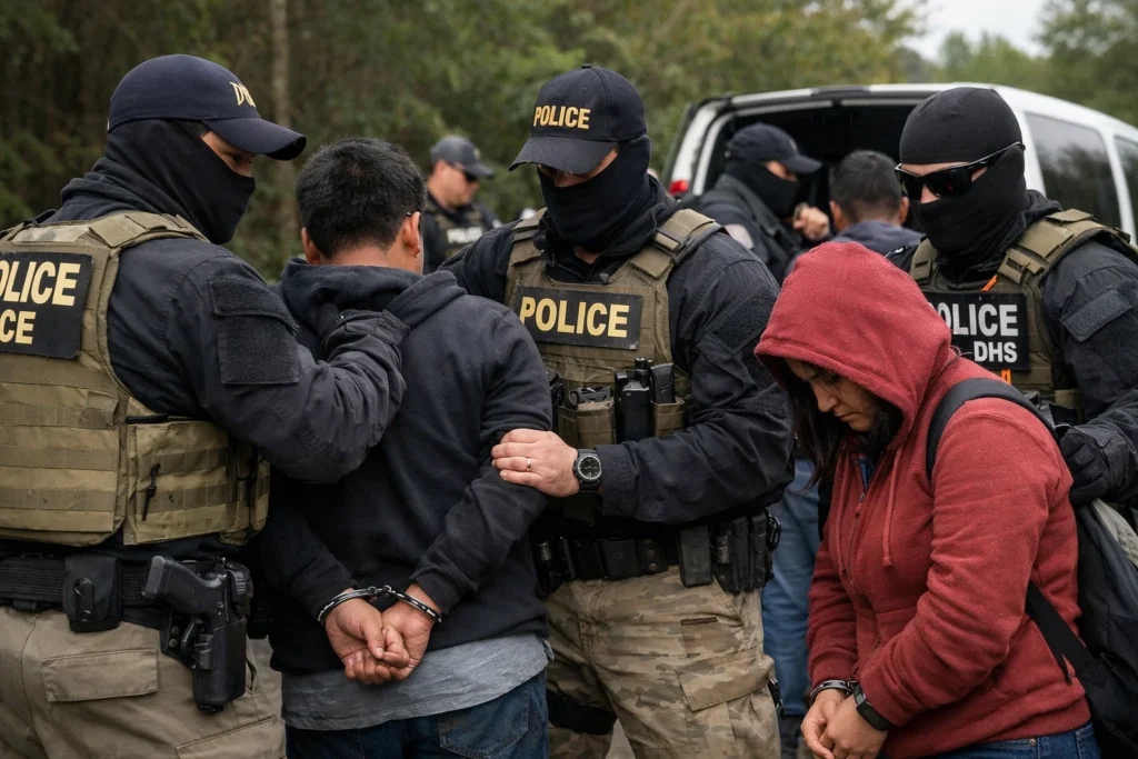 Federal agents arresting criminal migrants / AI assisted