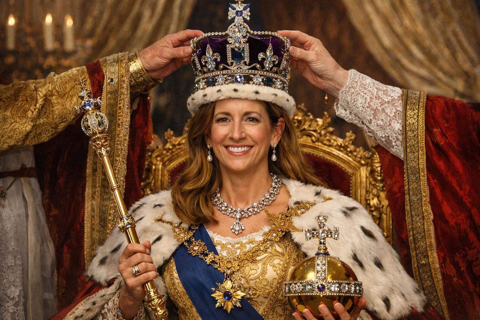 Ai creation - mikie sherrill, a queen at her coronation - satire