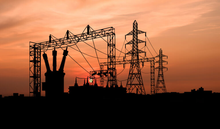 Transformer on Electricity Substation at sunset