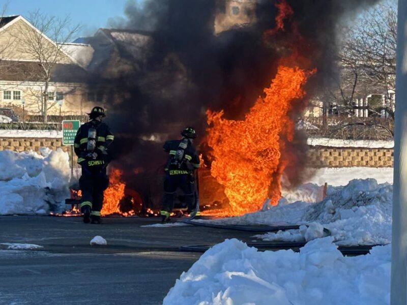 Manchester crash ends with car fully engulfed - photo licensed by shore news network.