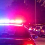 Police lights at crime scene.