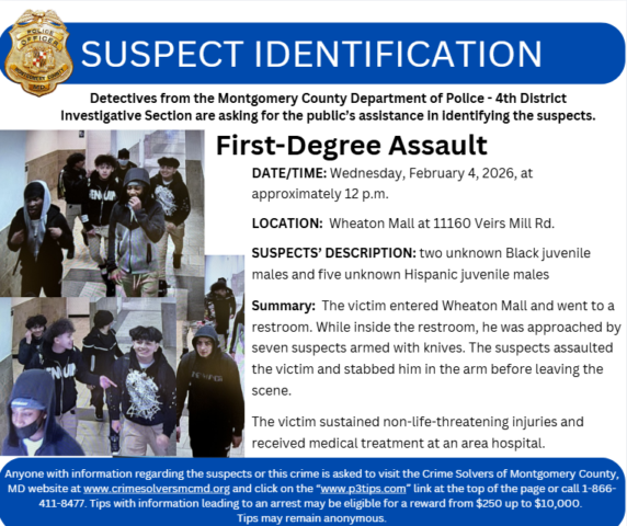 Seven juveniles sought after man stabbed inside wheaton mall restroom