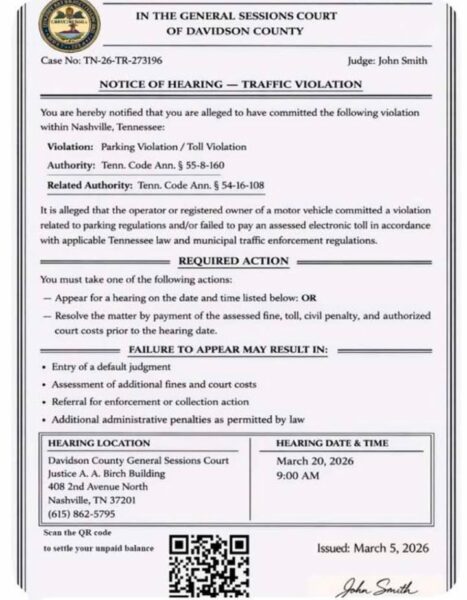 Tennessee officials warn of fake traffic violation notices sent statewide with qr codes