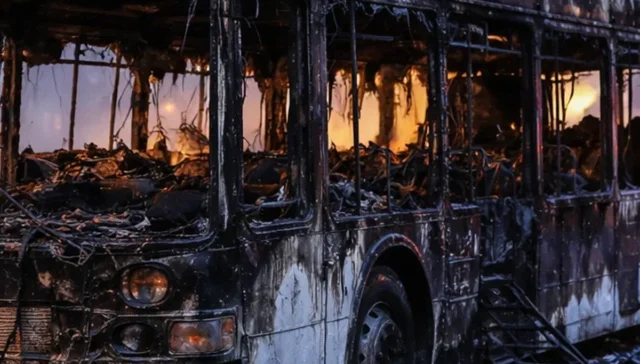 Nj transit bus destroyed by fire on new jersey turnpike near newark airport