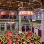 The House of Assembly chamber from the balcony inside the historic New York State Capitol building at State Street and Washington Avenue in Albany, New York