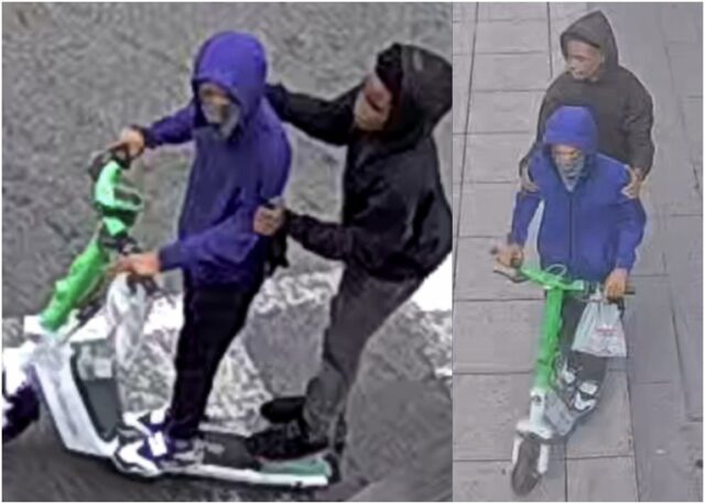 Caught on camera duo flee on one scooter after robbery
