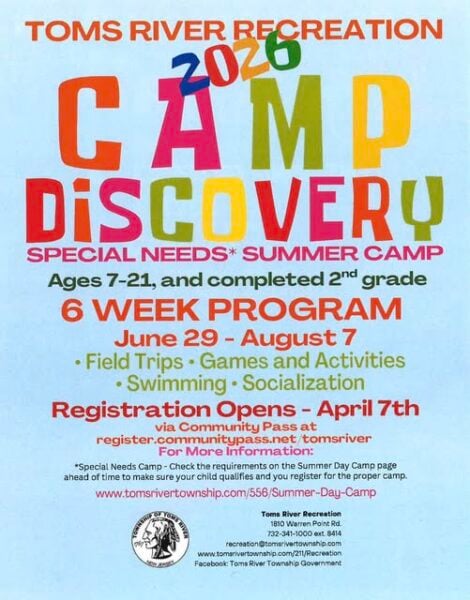 Toms river opens registration for 6-week special needs summer camp serving ages 7 to 21 Toms river opens registration for 6-week special needs summer camp serving ages 7 to 21