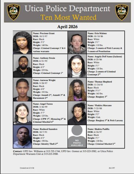 Utica police department releases april “ten most wanted” list Utica police department releases april “ten most wanted” list