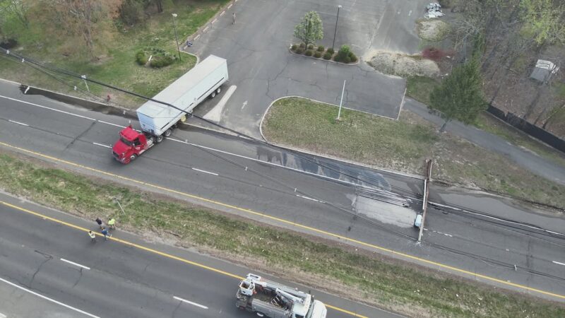 Tractor-trailer crash knocks down power lines, ignites car fire and shuts route 34 in wall township Tractor-trailer crash knocks down power lines, ignites car fire and shuts route 34 in wall township