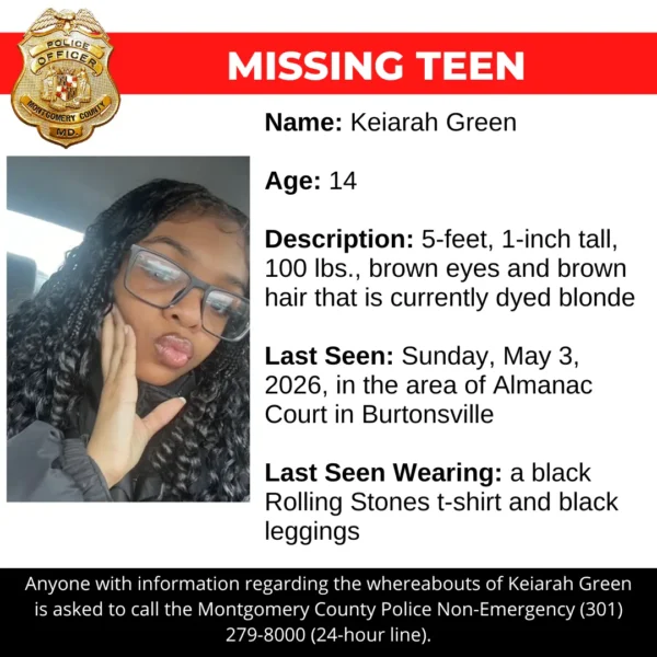 Missing teen alert issued after girl vanishes in burtonsville