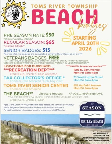 Toms river beach badges now on sale, beat the rush before memorial day weekend