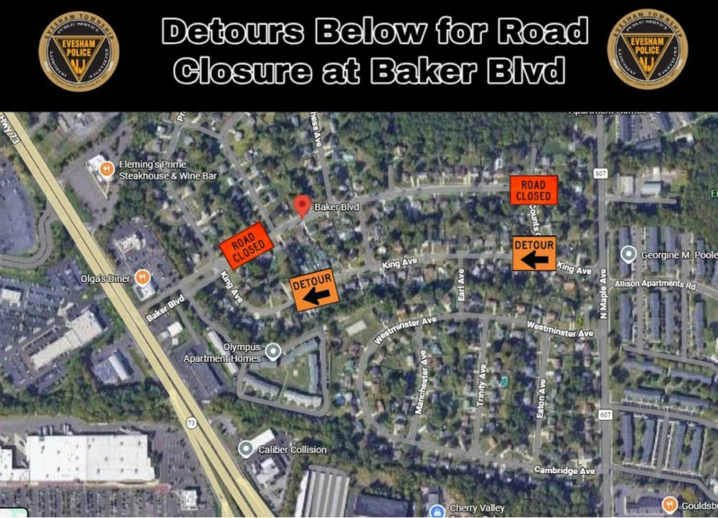 Baker boulevard closure in evesham forces weeklong daytime detour through king avenue Baker boulevard closure in evesham forces weeklong daytime detour through king avenue