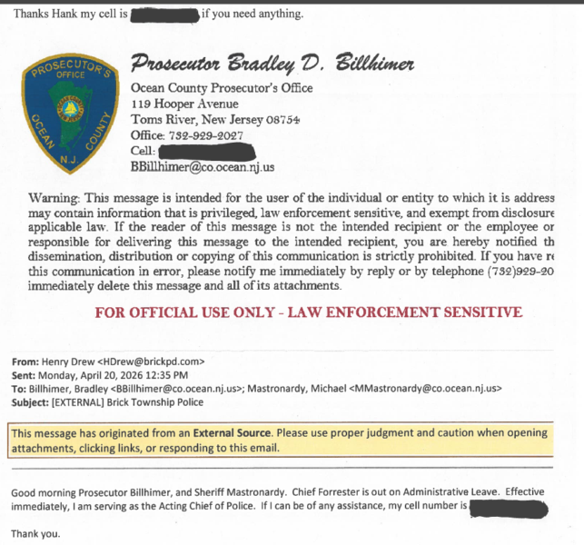 Brick police chief "out on administrative leave", emails show