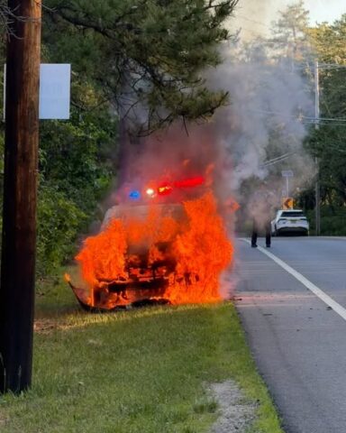 Driver escapes moments before car erupts in flames on busy new jersey roadway