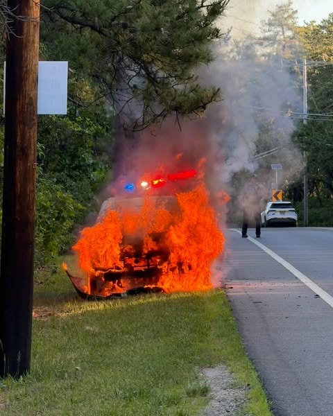 Driver escapes moments before car erupts in flames on busy new jersey roadway