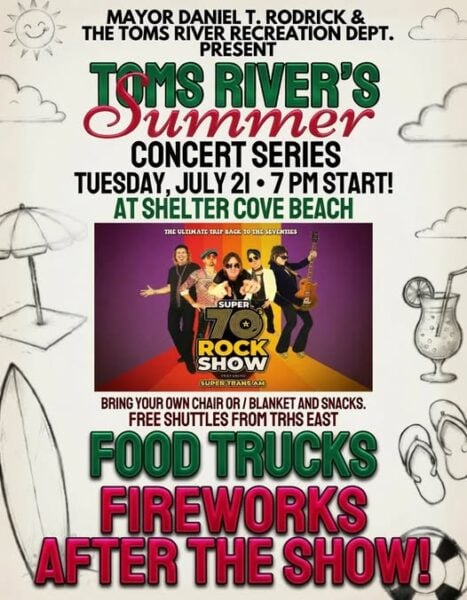 Toms river's summer concert series continues tonight with super 70s rock show and fireworks Toms river's summer concert series continues tonight with super 70s rock show and fireworks