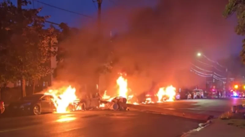 Electrical fire, blown transformer ignite multiple vehicles in hackensack Electrical fire, blown transformer ignite multiple vehicles in hackensack