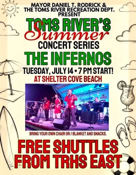 Toms river summer concert series continues tonight with the infernos at shelter cove beach