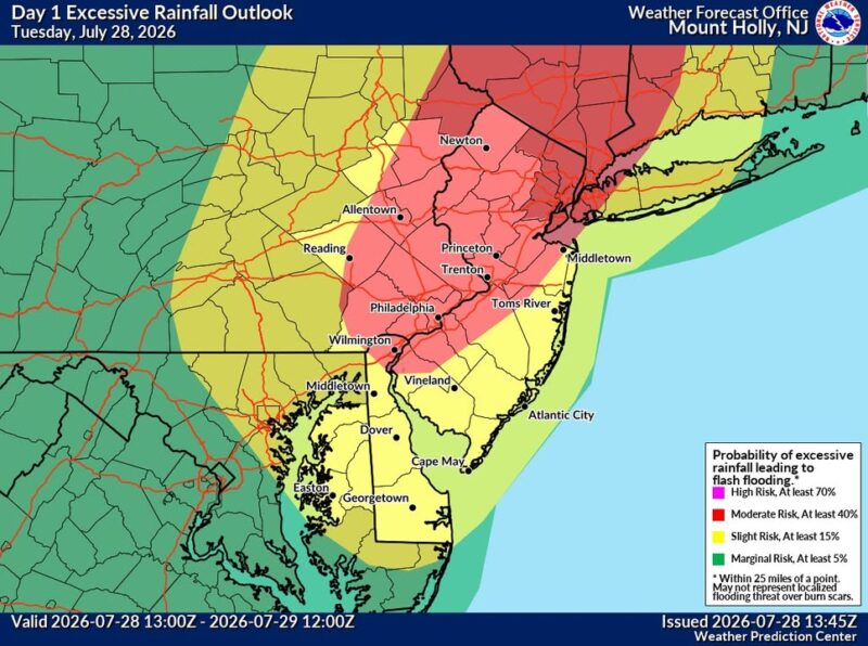 Severe thunderstorm watch, flood watch issued across much of new jersey as heavy rain threatens flash flooding
