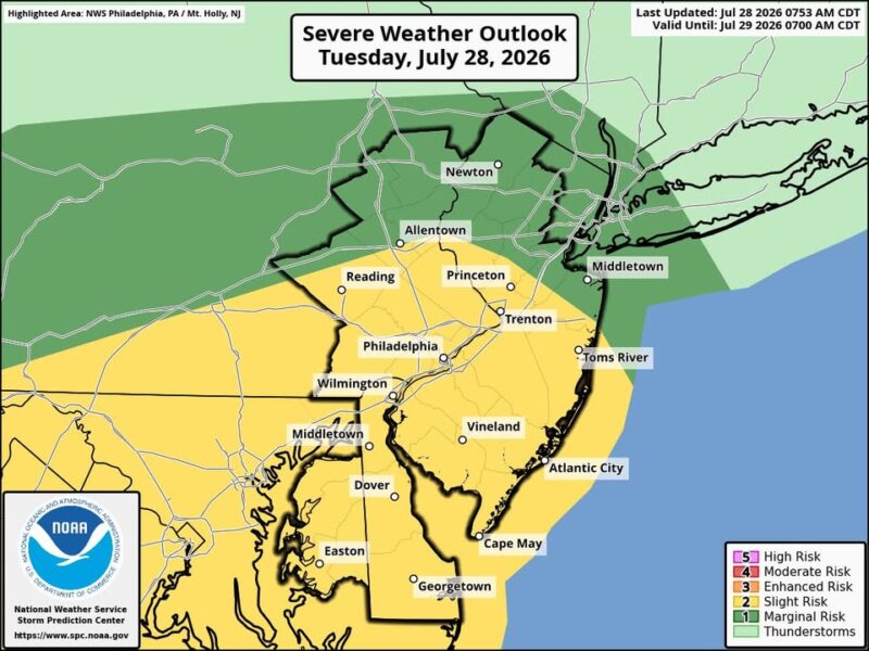 Severe thunderstorm watch, flood watch issued across much of new jersey as heavy rain threatens flash flooding