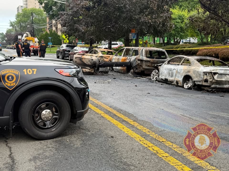 Utility pole crashes down sparking vehicle fires during hackensack storm