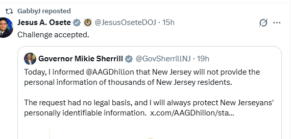 Challenge accepted: justice dept. Says after gov. Mikie sherrill refuses federal request for new jersey voter data