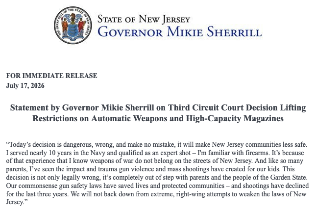 Sherrill calls third circuit gun ruling an "extreme right-wing" attack on new jersey laws Sherrill calls third circuit gun ruling an "extreme right-wing" attack on new jersey laws