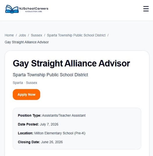 New jersey school district seeks gay-straight alliance advisor position for pre-k children New jersey school district seeks gay-straight alliance advisor position for pre-k children