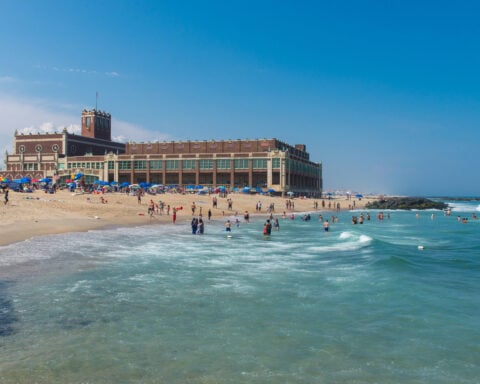 Asbury Park Beach, NJ Convention Center in Background
