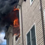 Photo Caption: Firefighters battle a second-alarm house fire at a three-story home on Leeward Avenue in Beach Haven Tuesday afternoon.