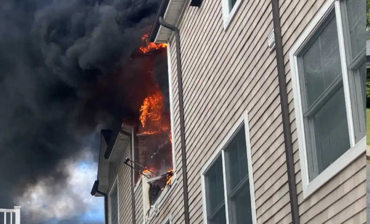 Photo caption: firefighters battle a second-alarm house fire at a three-story home on leeward avenue in beach haven tuesday afternoon.