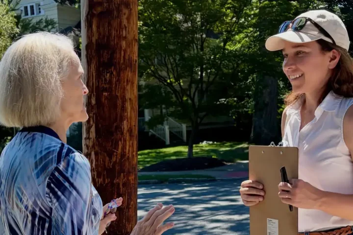 Photo Caption: Democratic congressional candidate Rebecca Bennett discusses the late-summer childcare gap in a social media video as she campaigns for New Jersey's 7th Congressional District. Handout Photo - Rebecca Bennett for Congress