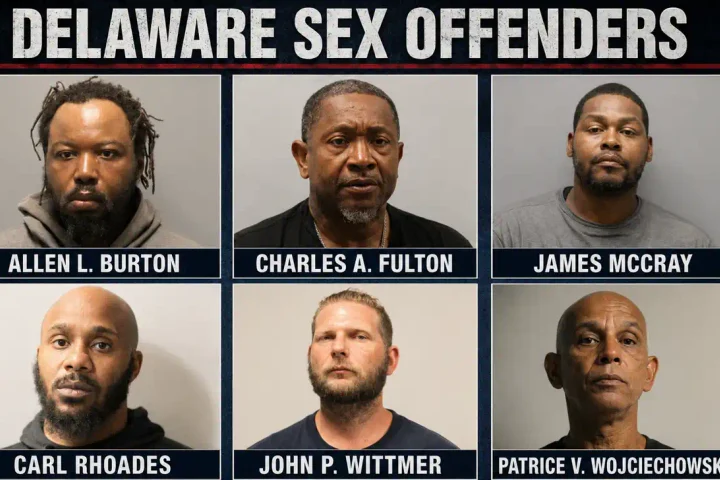 Photo Caption: Delaware State Police say Allen L. Burton, Charles A. Fulton, James McCray, Carl Rhoades, John P. Wittmer and Patrice V. Wojciechowski are listed as wanted sex offenders.