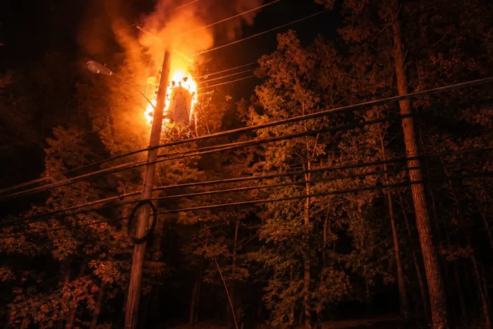 Photo Caption: Emergency crews responded to a transformer fire at Gil Putnam Memorial Park in Jackson Township before JCP&L restored power.