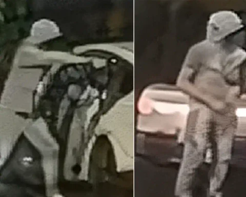 NYPD detectives are searching for a gunman who shot a 21-year-old man in the leg during a Queens street fight before fleeing in a white Hyundai Elantra.