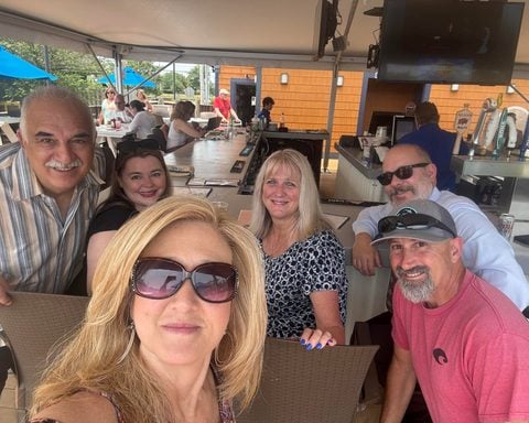 Photo of Kowalweski (Front) at a bar with Toms River councilmen David Ciccozzi and Tom Nivison. Also picture is lawyer Anne Hammil Pasqua, who served recently as a head of the local "Mo Hill" affliated Republicans for Toms River. Photo by Republicans for Toms River