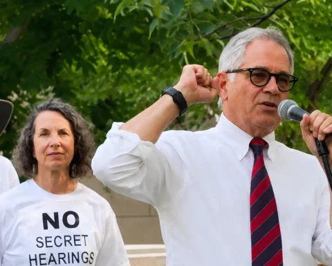 Photo Caption: Philadelphia District Attorney Larry Krasner said he wants a piece of President Donald Trump’s White House ballroom as a paperweight following what he described as a future official demolition.